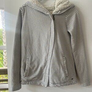 O'Neil Vertica Navy and White  Stripe Front Zipper Hoodie, Sherpa Lined, XS‎